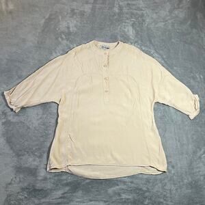 Kosmika Crewneck 3/4 Dolman Sleeve Quarter Button Up Blouse Size Small